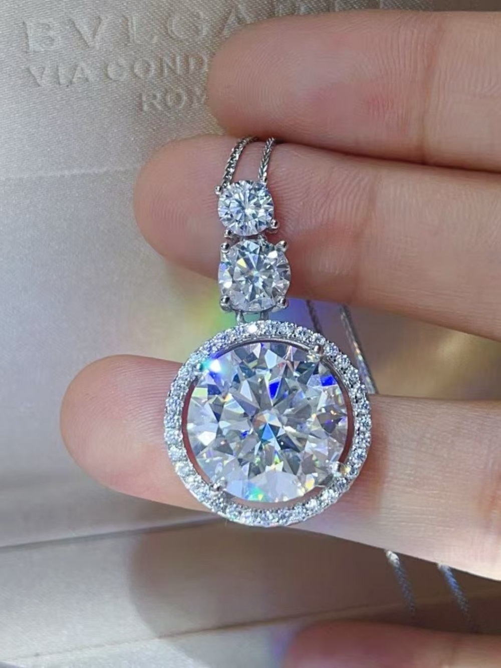 11.5CT Moissanite Halo Drop Pendant Necklace Platinum Plated 925 Sterling Silver